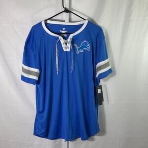 NWT Detroit Lions Athena Rhinestone Lace-up Tee - Womens Size XXL  - Blue/White